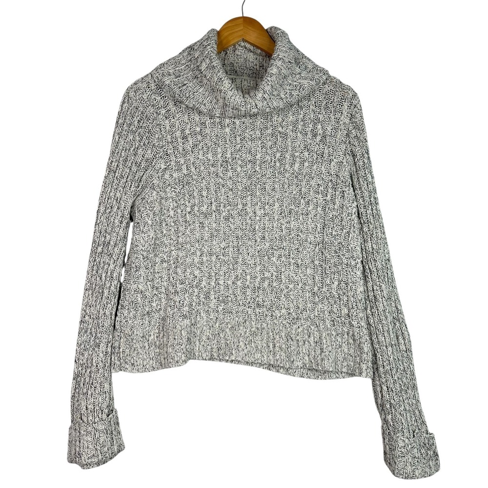 Free People Chunky Knit Turtleneck Sweater Womens L Gray Marled Slouchy Cozy